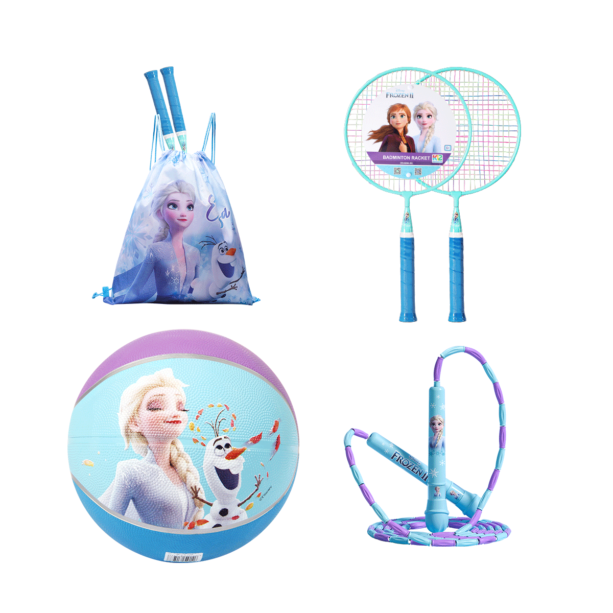 Disney Sport combo set Basketball Children round badminton racket jump rope with gym bag ball bag