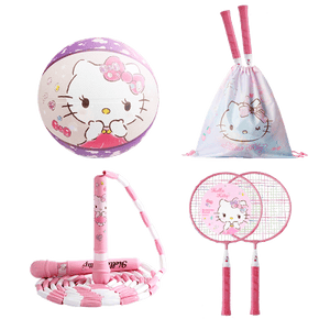 Hello Kitty Sport combo set Basketball Children round badminton racket jump rope with gym bag ball bag